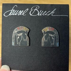 Laurel‎ Burch “Embracing Horses” Black Enamel Earrings Matte VTG 90s Equestrian